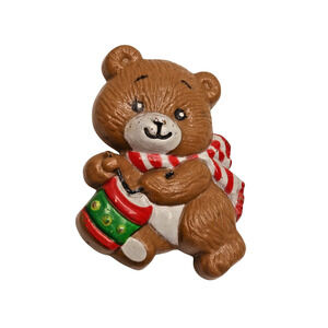 Russ Vintage Teddy Bear Drummer Plastic Brooch Pin - 1.25 Inches